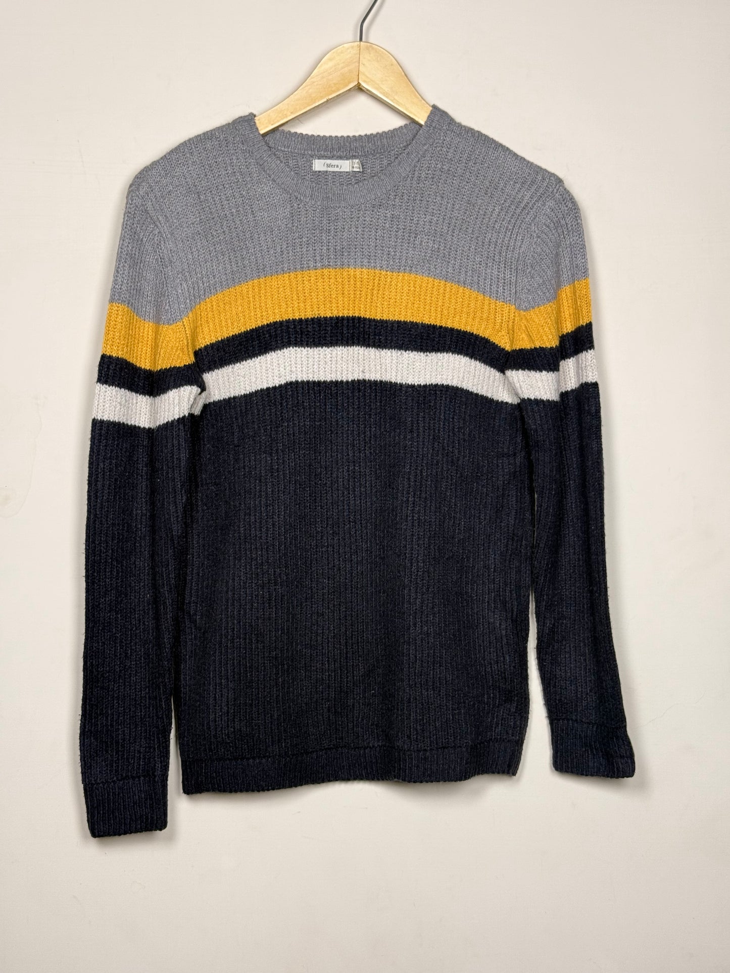 Gray, Yellow, White & Navy Colorblock Sweater by “Safera”