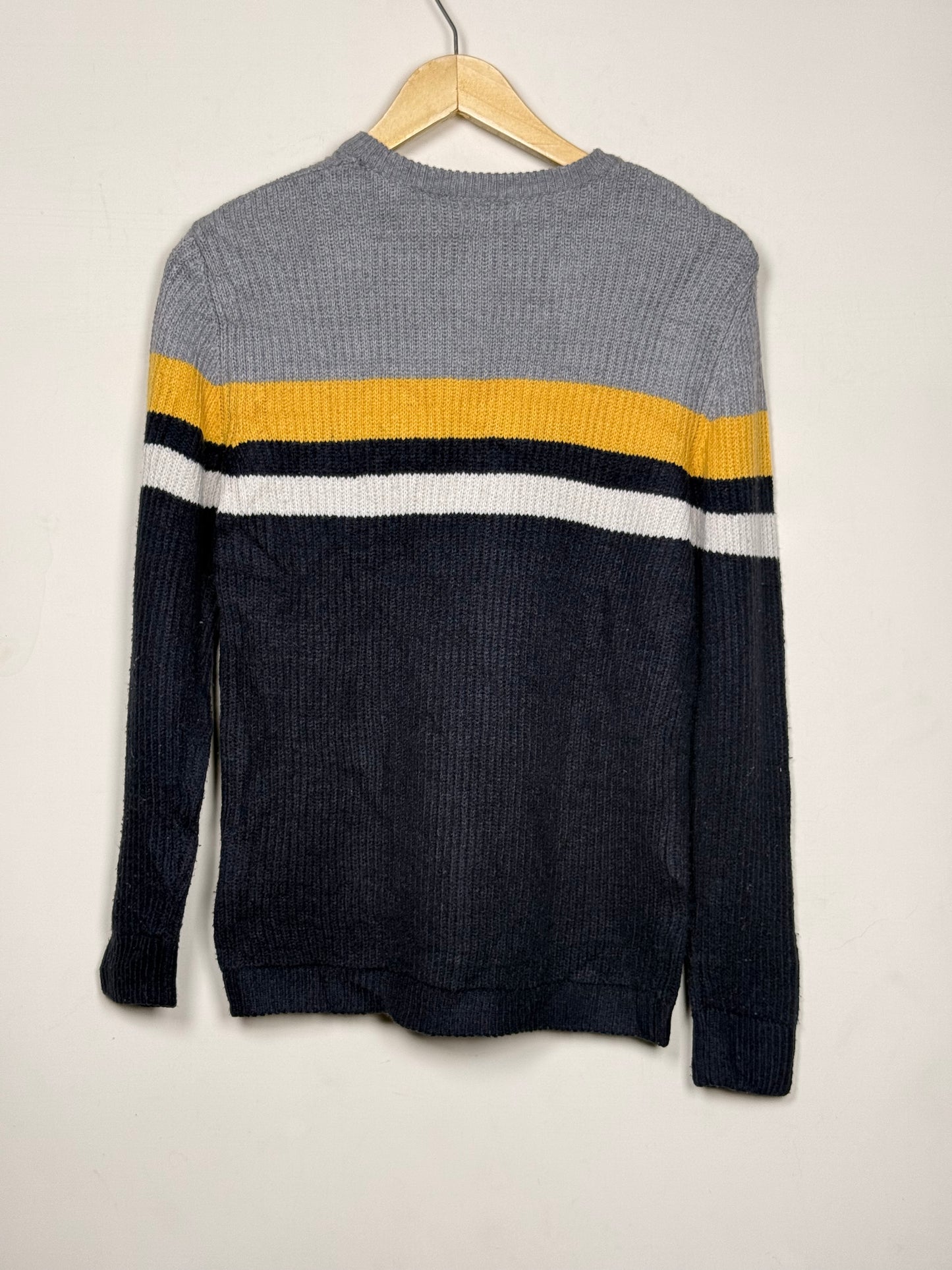 Gray, Yellow, White & Navy Colorblock Sweater by “Safera”