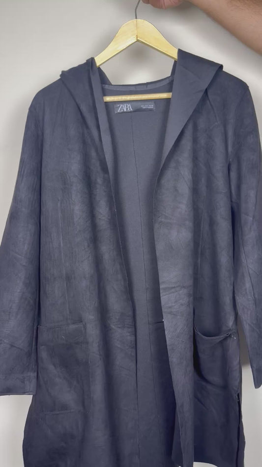 Zara : Black Suede-Stylish Coat